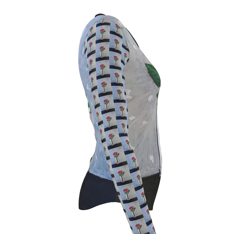 T-shirt femme gris à manches longues – Rose rouge artistique imprimée-CaroDiois