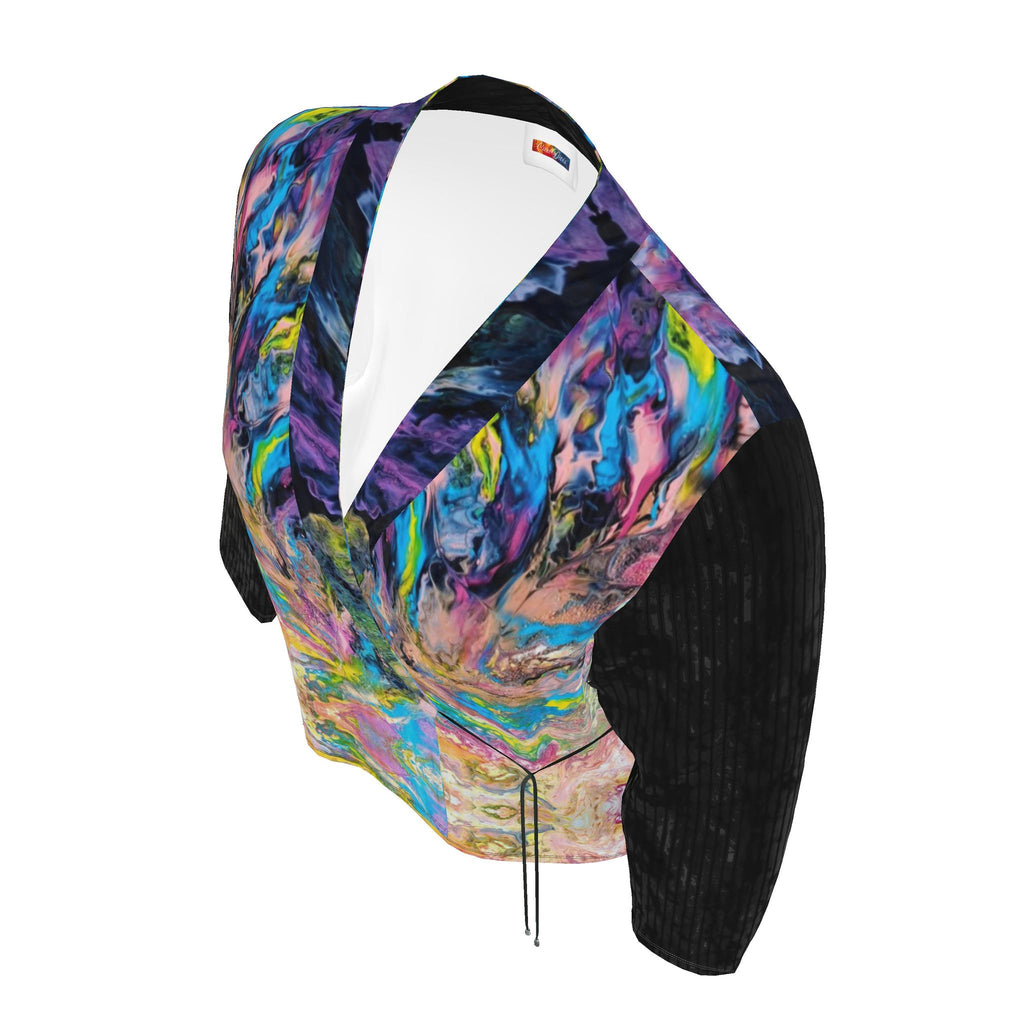 Blazer artistique femme Plume en velours, détails du col et du motif