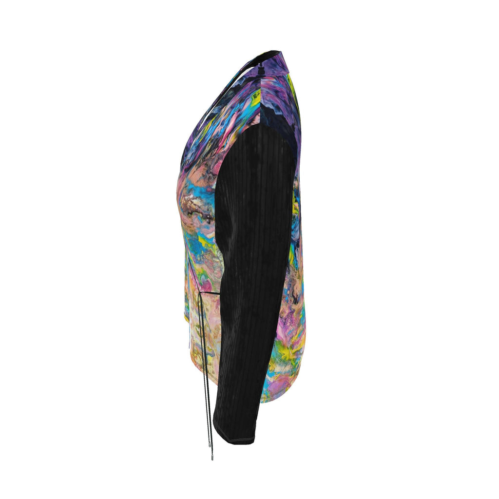 Blazer artistique femme plume en velours, vue de profil gauche