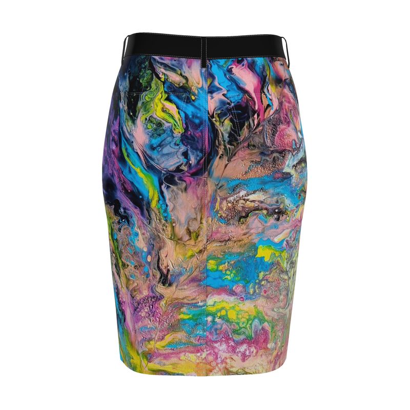 🪶 Jupe midi en jean artistique "Plume" – Création artistique Plume (Édition limitée)