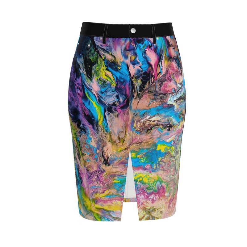 Jupe midi en jean artistique " Plume"  CaroDiois