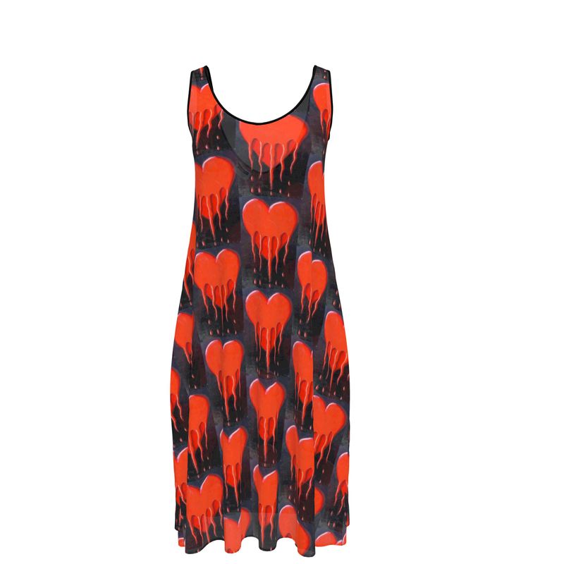 Robe midi sans manches "Coeur Saignant"- Imprimé artistique rouge et n