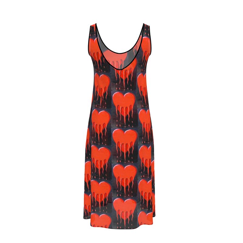 Robe midi sans manches "Coeur Saignant"- Imprimé artistique rouge et n