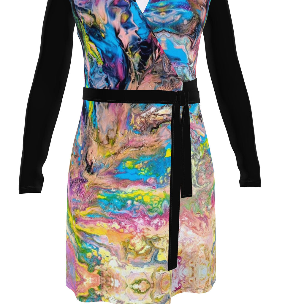 Robe portefeuille artistique Plume, ceinture